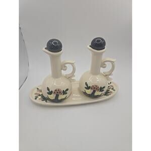 Vintage Arnels Pottery Hand Painted‎ Retro MCM Mushroom Oil Vinegar Cruet Set